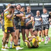 Hull FC celebrate Carlos Tuimavave's try. (Photo: Picture by Bruce Rollinson)