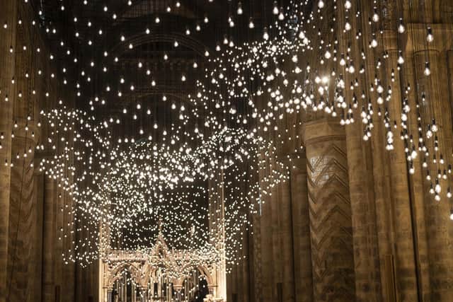 Pulsating lights inside Durham Cathedral