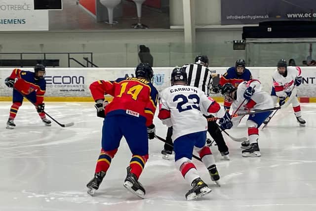 GB Under-18s take on Romania in a warm-up game in Slovakia. Picture courtesy of Ice Hockey UK.
