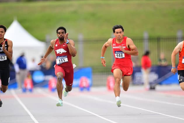 Fast track: Louie Hinchliffe of Sheffield in a 100m sprint for the University of Houston with whom he ran a wind-assisted 9.84 seconds last weekend (Picture: Houston Athletics)