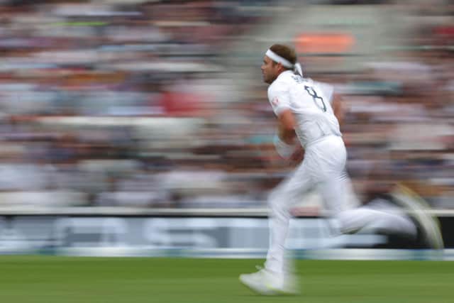 England's Stuart Broad runs in to bowl on day four of the fifth Ashes cricket Test match between England and Australia at The Oval cricket ground in London on July 30, 2023 (Picture: ADRIAN DENNIS/AFP via Getty Images)