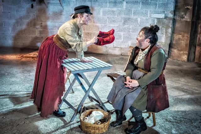 Pauline McLynn and Bea Webster in Red Ladder's production of Mother Courage. Picture: Anthony Robling