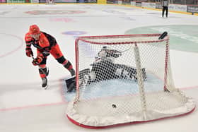 MAGIC MOMENT: Adam Rockwood backhands home to secure a 4-3 win for Sheffield Steelers over Guildford Flames in a shoot-out in the group phase of the Challenge Cup - keeping the hosts well-placed to make the semi-finals. Picture: Dean Woolley/Steelers Media.