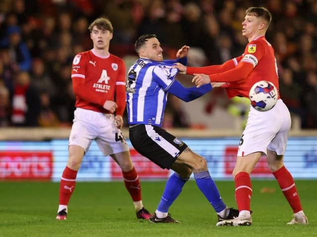 FIGHTER: Sheffield Wednesday's Lee Gregory, pictured tussling with Barnsley's Mads Andersen