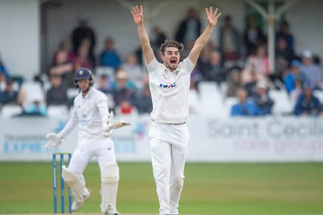 Yorkshire's Jordan Thompson appeals successfully for the wicket of Hampshire's Felix Organ at Scarborough in July (Picture: Allan McKenzie/SWpix.com)