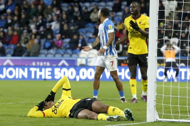 Watford's Jaoa Pedro (below) rues a missed chance during the win at Huddersfield (Picture: Will Matthews/PA Wire)