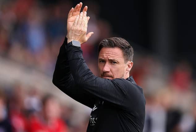 Stuart Maynard, manager of York Citym applauds the fans prior to the Pre-season friendly match between York City and Sunderland at LNER Community Stadium on July 18, 2026 in York, England. (Photo by George Wood/Getty Images)