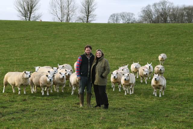 Chris Riby, who farms with his father Geoff on the east coast at Fraisthorpe.
Chris and his wife Anna with Texel sheep.