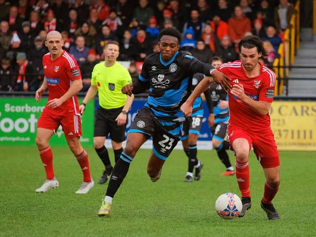 TAKE ONE: Action from Scarborough Athletic's 1-1 FA Cup first-round draw with Forest Green Rovers