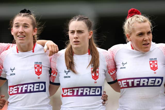 Fran Goldthorp, centre, lines up for the national anthem. (Picture: John Clifton/SWpix.com)