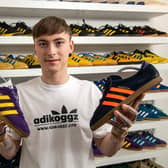 Keilan Kogut, who customises trainers from his home in Pudsey, with his own personal collection.
18 October 2021.  Picture Bruce Rollinson