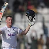Harry Brook of England celebrates his century during Day Two of the Third Test between Pakistan and England at Karachi National Stadium on December 18, 2022 in Karachi (Picture: Matthew Lewis/Getty Images)