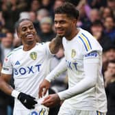 GOOD DAYS: Crysencio Summerville celebrates scoring Leeds United's fourth goal against Huddersfield Town with Georginio Rutter