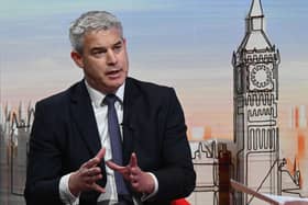 For use in UK, Ireland or Benelux countries only BBC handout photo of Health Secretary Steve Barclay appearing on the BBC One current affairs programme, Sunday with Laura Kuenssberg. Issue date: Sunday November 20, 2022. See PA story HEALTH NHS. Photo credit should read: Jeff Overs/BBC/PA Wire 

NOTE TO EDITORS: Not for use more than 21 days after issue. You may use this picture without charge only for the purpose of publicising or reporting on current BBC programming, personnel or other BBC output or activity within 21 days of issue. Any use after that time MUST be cleared through BBC Picture Publicity. Please credit the image to the BBC and any named photographer or independent programme maker, as described in the caption.