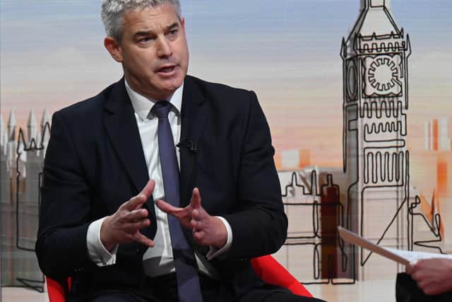 For use in UK, Ireland or Benelux countries only BBC handout photo of Health Secretary Steve Barclay appearing on the BBC One current affairs programme, Sunday with Laura Kuenssberg. Issue date: Sunday November 20, 2022. See PA story HEALTH NHS. Photo credit should read: Jeff Overs/BBC/PA Wire 

NOTE TO EDITORS: Not for use more than 21 days after issue. You may use this picture without charge only for the purpose of publicising or reporting on current BBC programming, personnel or other BBC output or activity within 21 days of issue. Any use after that time MUST be cleared through BBC Picture Publicity. Please credit the image to the BBC and any named photographer or independent programme maker, as described in the caption.