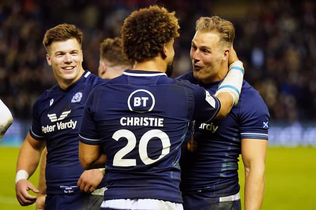 Scotland's Duhan van der Merwe (right) after the Guinness Six Nations match at the Scottish Gas Murrayfield Stadium, Edinburgh (Picture: PA)