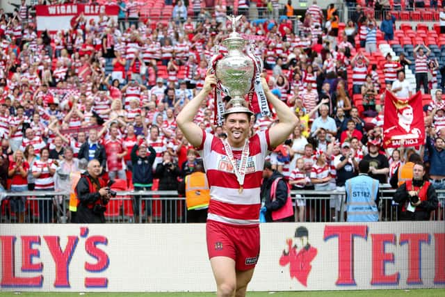 Scott Taylor celebrates with the Challenge Cup in 2013. (Picture: Charlie Forgham-Bailey/SWPIX.COM)