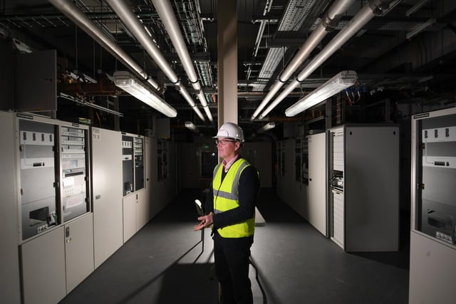 Peter Baker is pictured inside the Transmitter Hall at the Emley Moor site