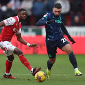 Stoke City's Sead Haksabanovic runs past Rotherham United rival Hakeem Odoffin during the Sky Bet Championship match at the AESSEAL New York Stadium on Saturday. Photo: Nathan Stirk/Getty Images.