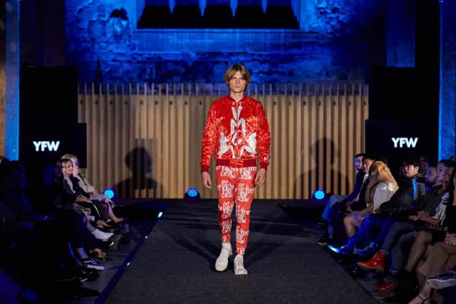 York Fashion Week - Fashion show held at the Guildhall, York. Red outfit by OS VMC Victory Mob Crew. Picture by Olivia Brabbs Photography
