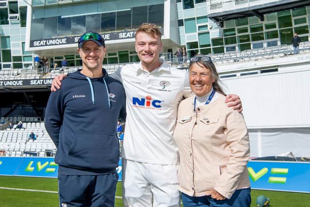 It was a fine first full season for Fin Bean, pictured after receiving the members' player of the year award alongside assistant coach Ali Maiden and Yorkshire CCC president Jane Powell. Picture by Allan McKenzie/SWpix.com