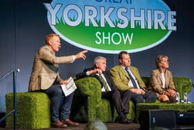 Adam Henson leads the discussion on the new EFRA report on the first day of the Great Yorkshire Show. Left to right: Sir Robert Goodwill, Mark Spencer and Mintte Batters. Picture by Simon Dewhurst.