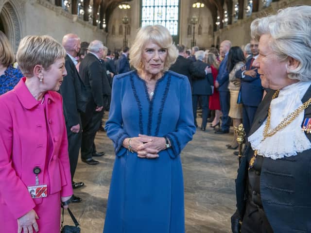The Queen Consort during her visit to Westminster Hall at the Palace of Westminster to attend a reception ahead of the Coronation. PIC: Arthur Edwards/The Sun/PA Wire