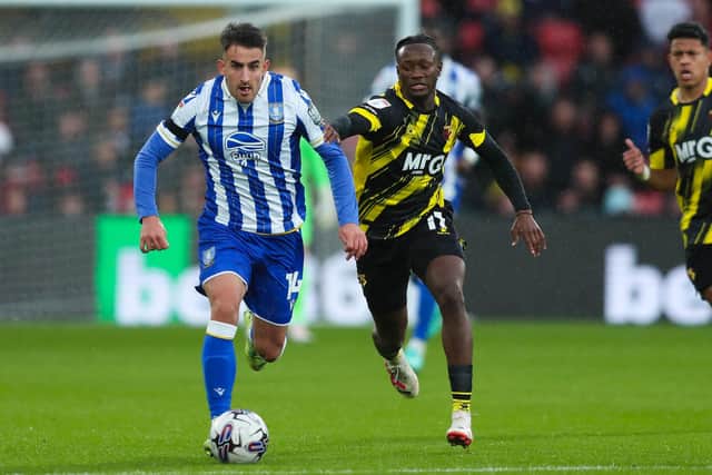 SETTLING DOWN: Sheffield Wednesday's Pol Valentin feels pressure from Watford's Ismael Kone at Vicarage Road back in October. The Spanish right-back/winger has settled well at Hillsborough this season. Picture: Rhianna Chadwick/PA