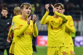 DREAM DEBUT: Max Woltman applauds the away fans after making his Liverpool debut at the San Siro in the Champions League