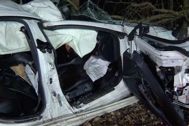 Chantelle's Mercedes after the crash. (Pic credit: Yorkshire Air Ambulance)