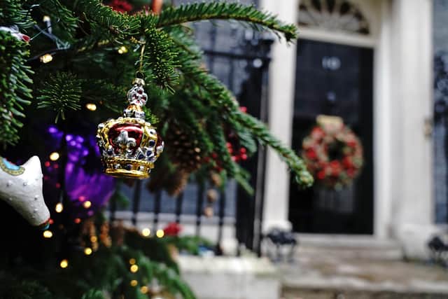 Decorations on the Christmas tree outside 10 Downing Street in London. PIC: Aaron Chown/PA Wire