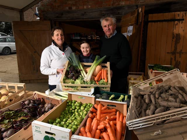 Andy Nicholls and Fiona Mudd with there daughter Martha pictured at Pasture Farm Produce
Scrayingham. Picture by Simon Hulme 13th February2023










