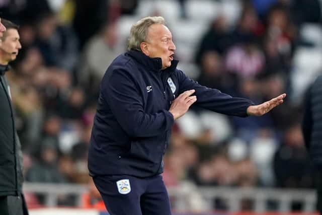 SURVIVAL HOPES: Huddersfield Town manager Neil Warnock instructs his players against Sunderland at the Stadium of Light Picture: Owen Humphreys/PA