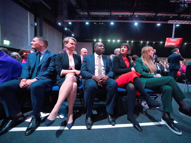 Shadow cabinet members (left to right) Wes Streeting, Yvette Cooper, David Lammy, Rachel Reeves and Angela Rayner, during Sir Keir Starmer's speech at the Labour Party Conference in Liverpool. PIC: Peter Byrne/PA Wire
