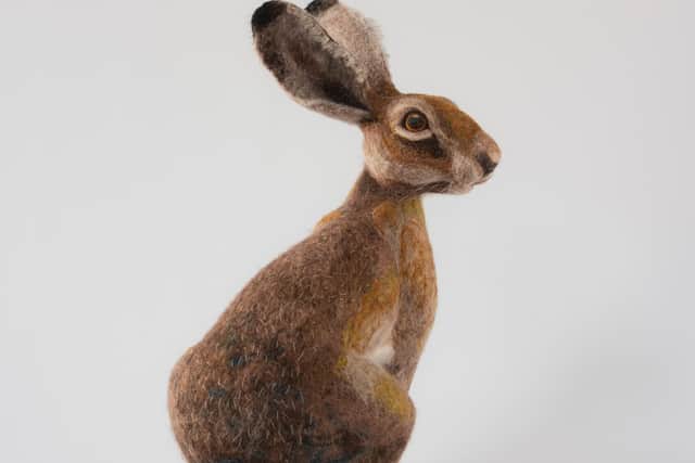 A needle-felted hare made by Zoe