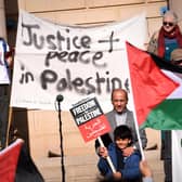 Protest for peace in Palestine outside Sheffield City Hall. Picture taken by Yorkshire Post Photographer Simon Hulme on October 14, 2023.