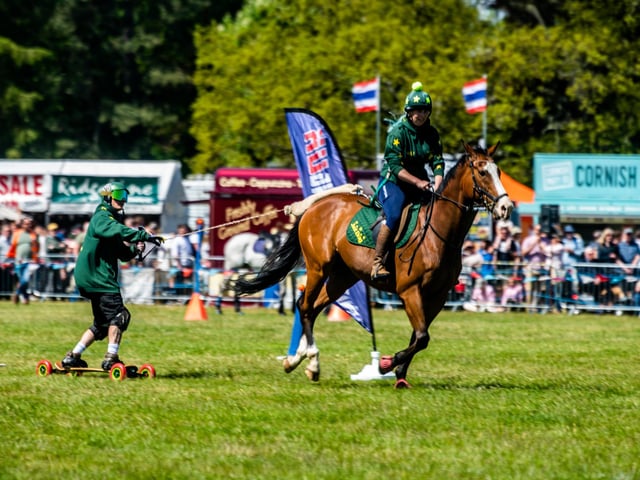 First time at the Yorkshire Game & Country Fair Horseboarding UK displaying the skills in the main area. Picture By Yorkshire Post Photographer, James Hardisty
