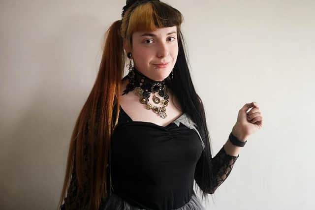 Actor Abigail Waite wearing a steampunk/ghost costume. Photo: Empath Action CIC