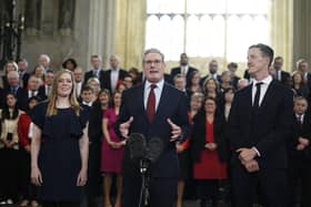 Labour leader Sir Keir Starmer and the Parliamentary Labour Party welcome newly elected MPs Alistair Strathern and Sarah Edwards to the Houses of Parliament. PIC: Jordan Pettitt/PA Wire