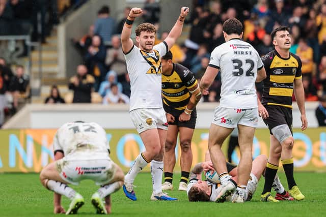 Castleford celebrate a hard-fought win. (Photo: Alex Whitehead/SWpix.com)