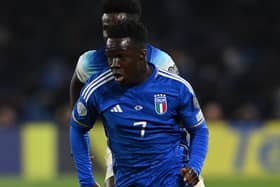 injury doubt: Wilfried Gnonto in action for Italy against England last week, before he picked up an injury in the Azzurri's second game of the international break against Malta.. (Picture: Claudio Villa/Getty Images)