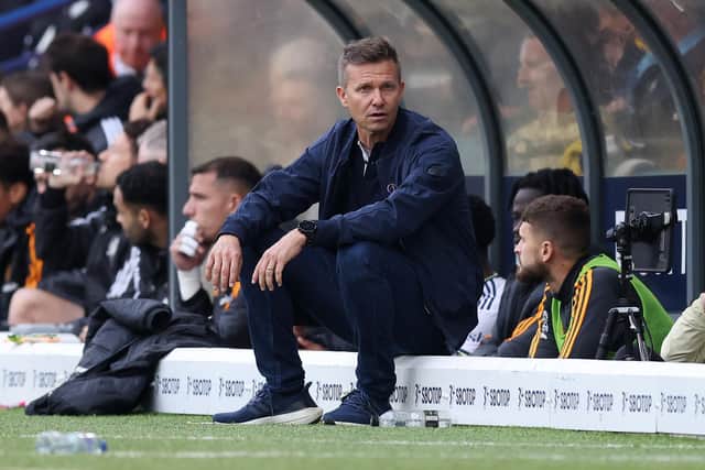 LEEDS, ENGLAND - OCTOBER 23: Jesse Marsch, Manager of Leeds United looks on during the Premier League match between Leeds United and Fulham FC at Elland Road on October 23, 2022 in Leeds, England. (Photo by George Wood/Getty Images)