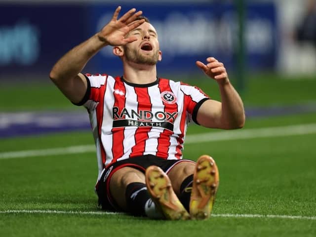 CAREER-THREATENING: Rhys Norrington-Davies suffered a serious hamstring injury playing for Sheffield United at Coventry City in October 2022
