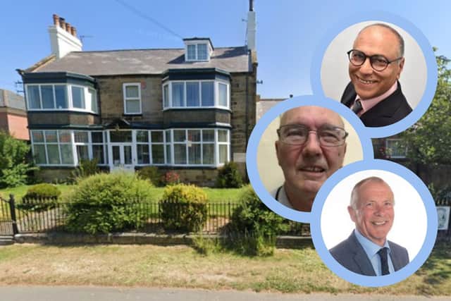 Pictured: Newby and Scalby Town Council (from Google maps) and inset, from top: Coun Subash Sharma, who represents Newby on North Yorkshire Council, Coun Richard Thompson (chairman) and vice chairman Scalby ward Coun Derek Bastiman who is on North Yorkshire Council's Executive