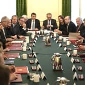 Rishi Sunak and his new Foreign Secretary David Cameron attend a Cabinet meeting inside 10 Downing Street.