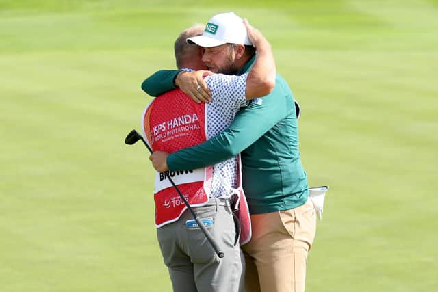 Dan Brown of England celebrates with his caddie after winning the ISPS Handa World Invitational at Galgorm Castle Golf Club (Picture: Andrew Redington/Getty Images)