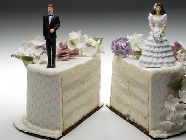 A cake split in half, illustrating the concept of divorce. PIC: PA Photo/thinkstockphotos.