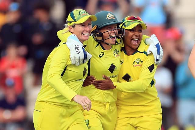 Australia players celebrate winning the second one day international of the Women's Ashes Series to retain the Ashes (Picture: Bradley Collyer/PA Wire)