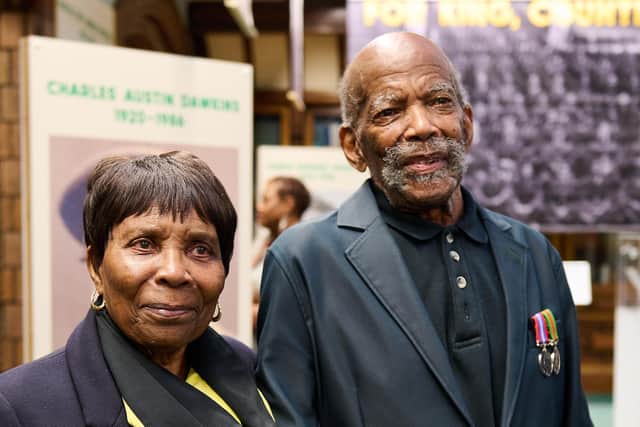 Pancy Patterson, former chair of the Jamaica Society Leeds and a retired midwife, with Alford Gardner, 97, one of the last Windrush passengers still alive. They are pictured at the For King, Country and Home exhibition, at Leeds Central Library in April. (Picture credit: David Lindsay)
