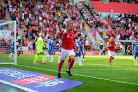 Richard Wood, of Rotherham United, celebrates scoring the opening goal of the match against Birmingham City. Picture: James Hardisty.